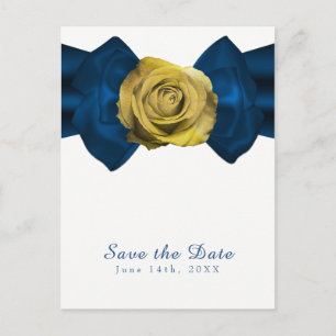 Blue Ribbon & Yellow Rose Save the Date ANY COLOR Announcement Postcard
