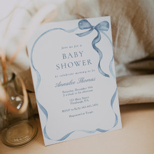 Blue Ribbons and Bows Boy Baby Shower Invitation