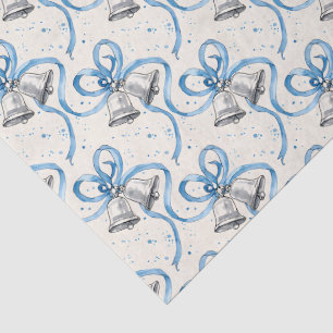 Blue Ribbons and Silver Bells Cream Tissue Paper