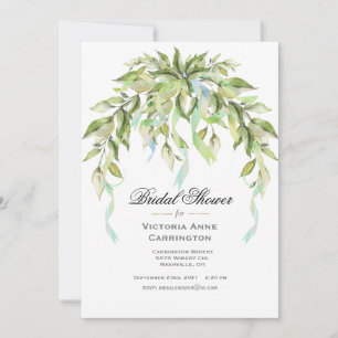 Blue Ribbons Greenery Elegant Bridal Shower  Invitation