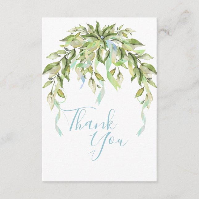 Blue Ribbons Greenery Elegant  Thank You Card (Front)