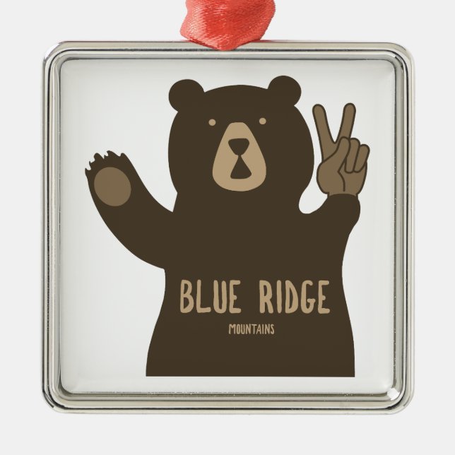 Blue Ridge Mountains Peace Bear Metal Tree Decoration (Front)