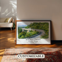 Blue Ridge Parkway North Carolina Poster, Watercol