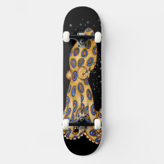 Blue Ring Octopus and the Bubbles Art Skateboard