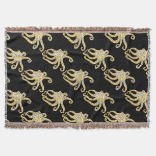 Blue Ring Octopus Throw Blanket