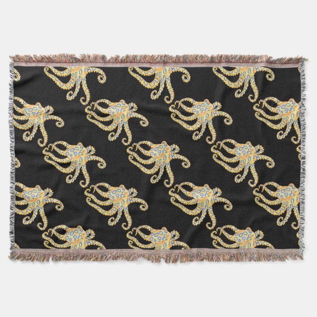 Blue Ring Octopus Throw Blanket (Front)
