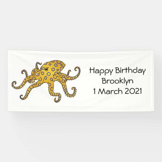 Blue-ringed octopus cartoon illustration banner (Horizontal)