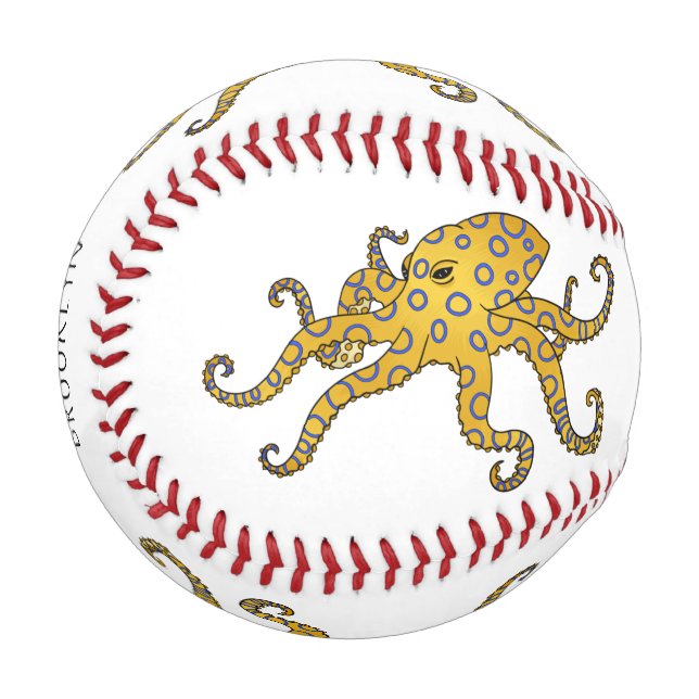 Blue-ringed octopus cartoon illustration baseball (Front Left)
