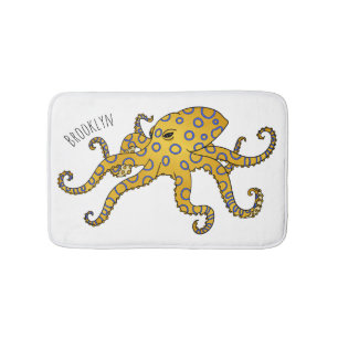 Blue-ringed octopus cartoon illustration bath mat