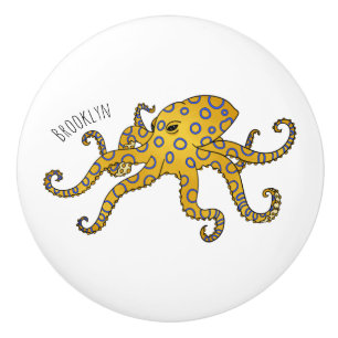 Blue-ringed octopus cartoon illustration ceramic knob