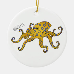 Blue-ringed octopus cartoon illustration ceramic tree decoration