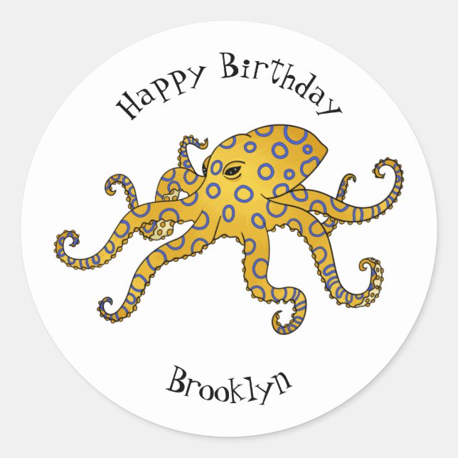 Blue-ringed octopus cartoon illustration  classic round sticker (Front)