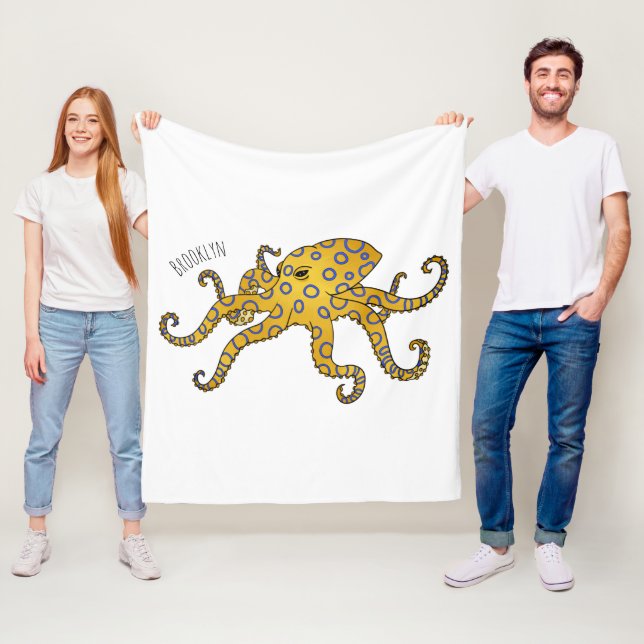 Blue-ringed octopus cartoon illustration  fleece blanket (In Situ)