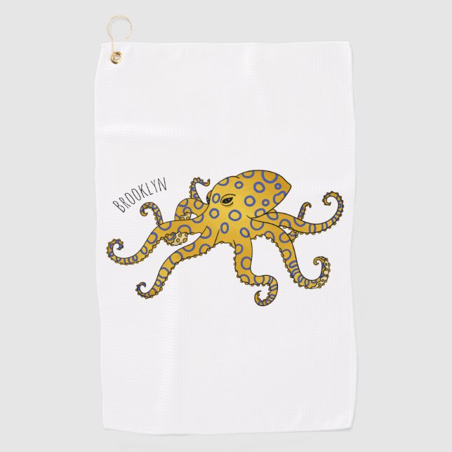 Blue-ringed octopus cartoon illustration golf towel (Front)