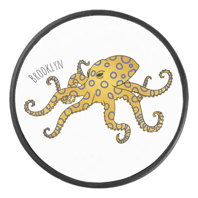 Blue-ringed octopus cartoon illustration hockey puck (Front)