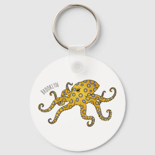 Blue-ringed octopus cartoon illustration key ring