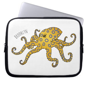 Blue-ringed octopus cartoon illustration laptop sleeve