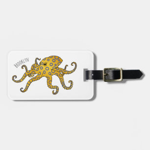 Blue-ringed octopus cartoon illustration luggage tag