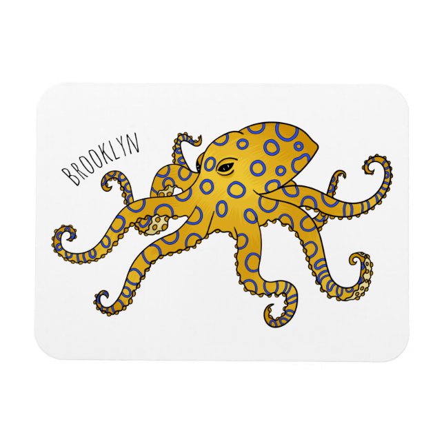 Blue-ringed octopus cartoon illustration  magnet (Horizontal)