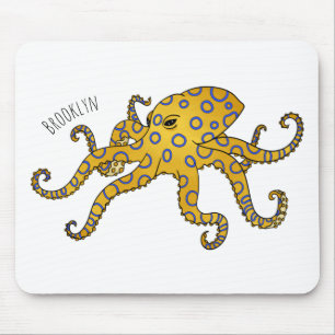 Blue-ringed octopus cartoon illustration mouse mat