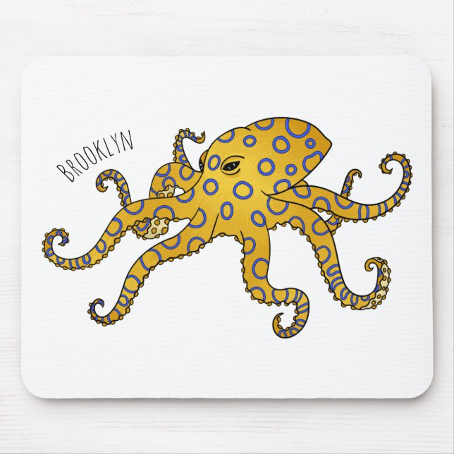 Blue-ringed octopus cartoon illustration  mouse mat (Front)