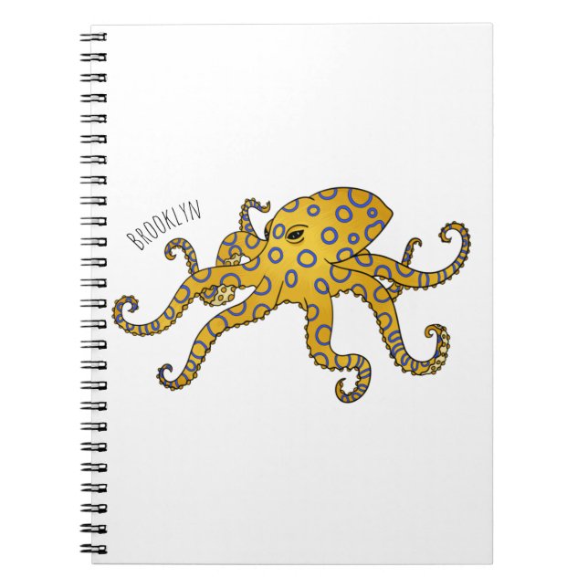 Blue-ringed octopus cartoon illustration  notebook (Front)