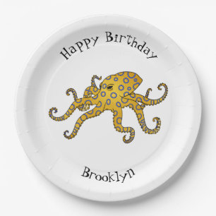 Blue-ringed octopus cartoon illustration paper plate