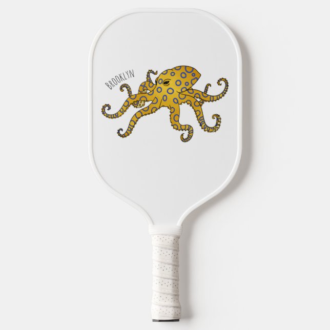 Blue-ringed octopus cartoon illustration  pickleball paddle (Front)