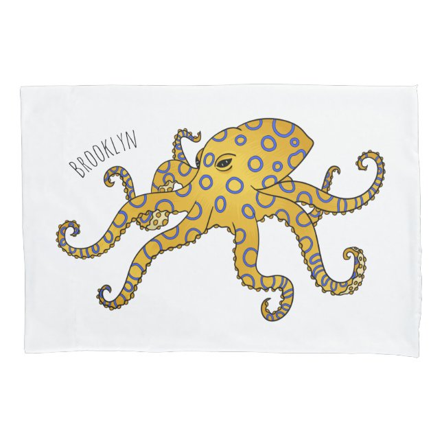 Blue-ringed octopus cartoon illustration  pillowcase (Front)