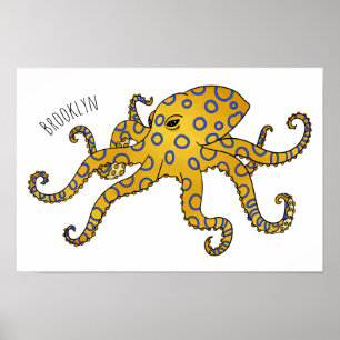 Blue-ringed octopus cartoon illustration  poster