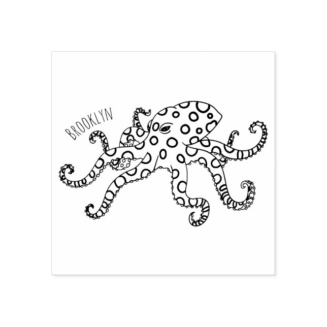 Blue-ringed octopus cartoon illustration rubber stamp (Imprint)