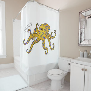 Blue-ringed octopus cartoon illustration  shower curtain