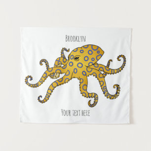 Blue-ringed octopus cartoon illustration tapestry