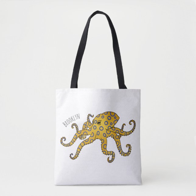 Blue-ringed octopus cartoon illustration tote bag (Front)