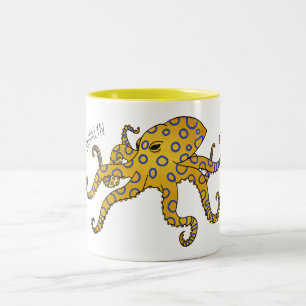 Blue-ringed octopus cartoon illustration Two-Tone coffee mug