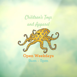Blue-ringed octopus cartoon illustration window cling
