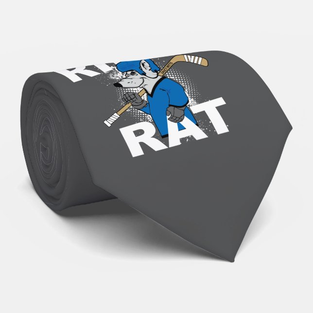 Blue Rink Rat Hockey Dark Grey Tie (Rolled)