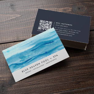 Blue Ripple Pool Care or Swim QR Code Business Card
