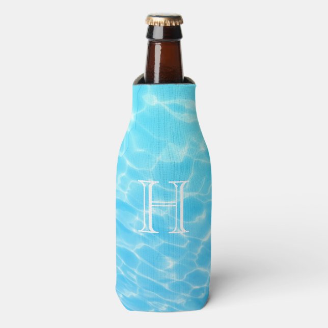 Blue ripple water swimming pool water monogram bottle cooler (Bottle Front)