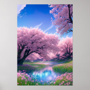 Blue River in Pink Paradise Poster