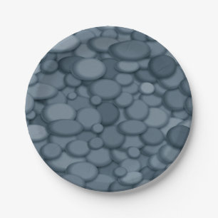 Blue River Rock Pebbles Art Paper Plate