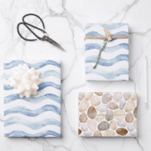 Blue River Stripes Birthday Wrapping Paper Sheet