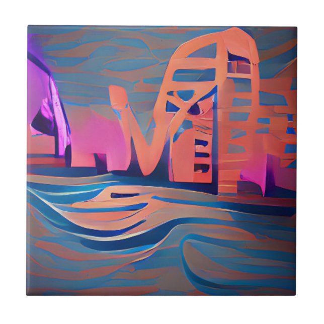 Blue rivers backlight digital art tile (Front)