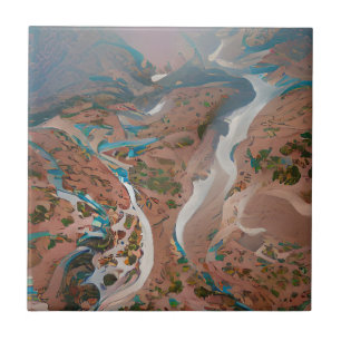 Blue rivers through brown hills digital art tile