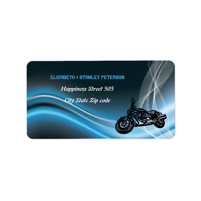 Blue road biker wedding address label (Front)