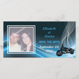 Blue road biker wedding Save the Date photo card