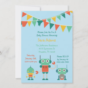 Blue Robot 5x7 Baby Shower Invitation