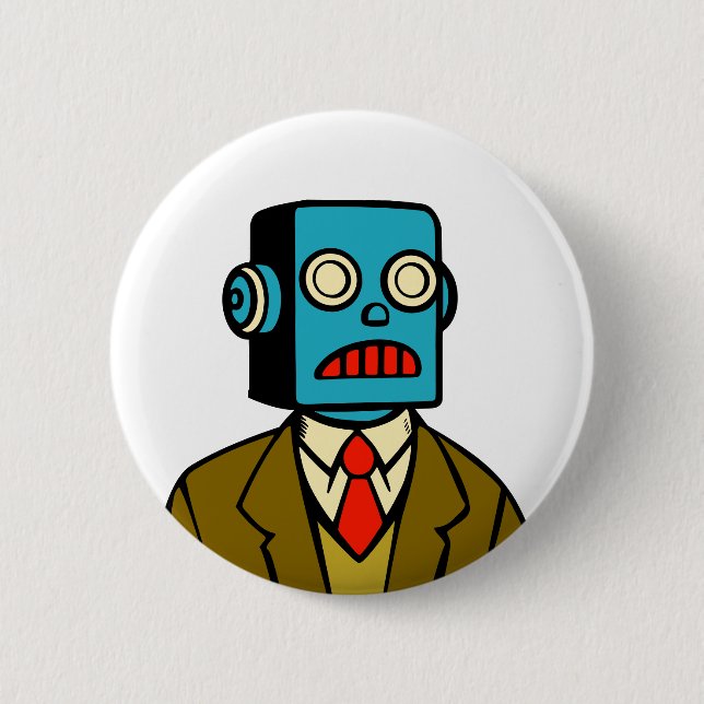 Blue Robot 6 Cm Round Badge (Front)
