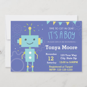 Blue Robot Baby Shower Invitation