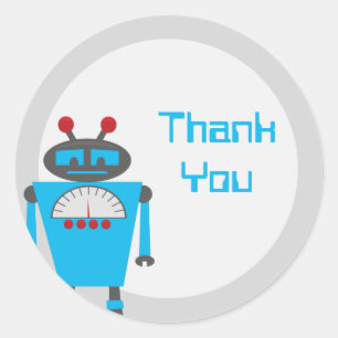 Blue Robot Birthday Party Stickers